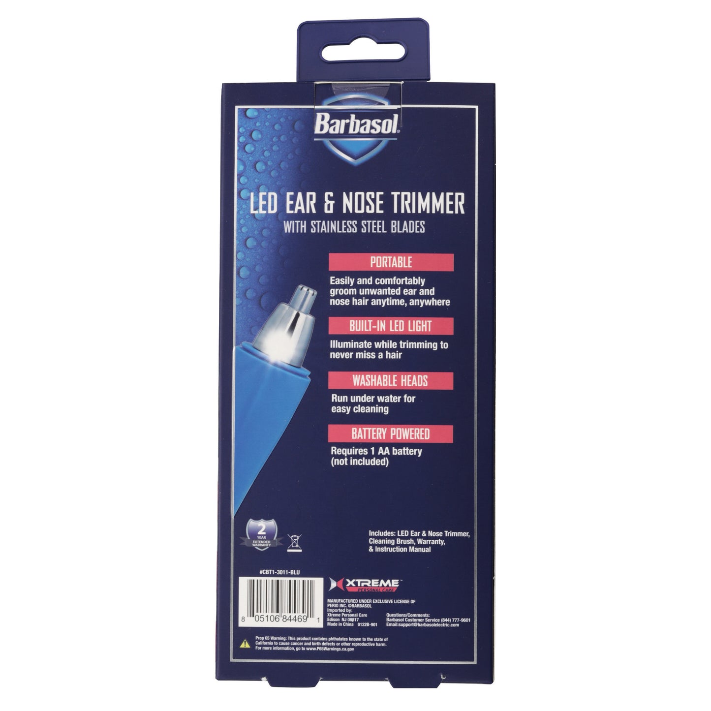 Barbasol Light Up Ear & Nose Trimmer  
Wet and Dry
Non Slip Grip