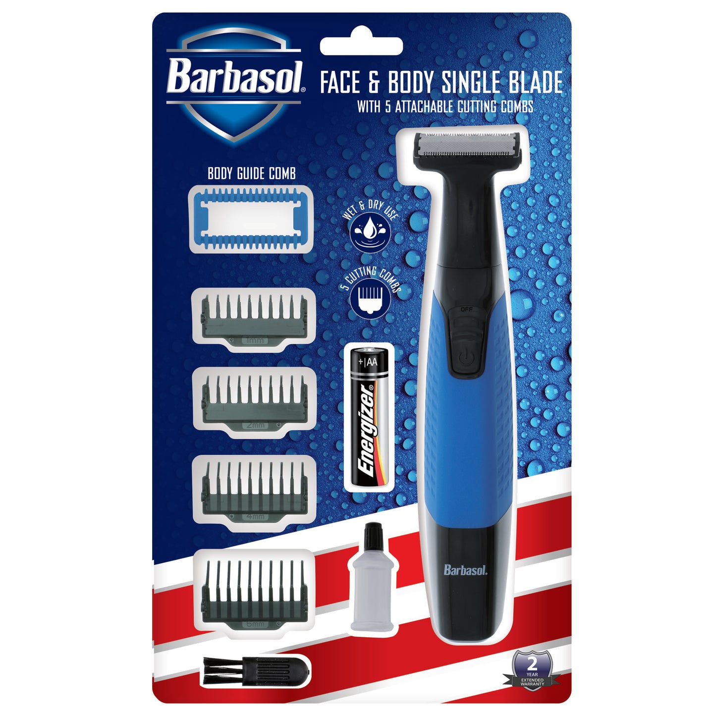 Powered Single Stainless-Steel Blade with Body Grooming Comb, Wet/Dry