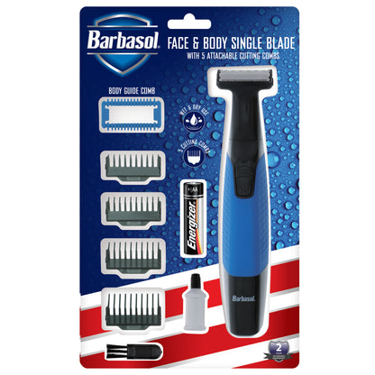 Powered Single Stainless-Steel Blade with Body Grooming Comb, Wet/Dry