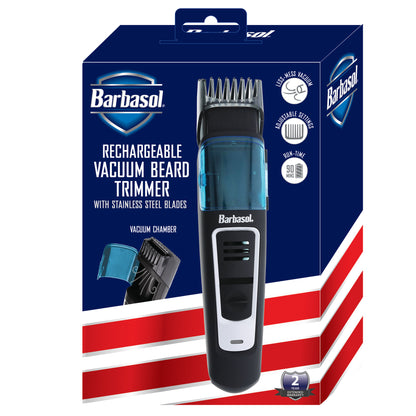 Rechargeable Vacuum Beard Trimmer: Stainless Steel Blades, 11 Adjustable Settings, 90-min Run Time