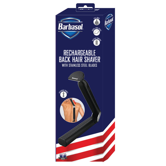 Rechargeable Back Hair Shaver: Stainless Steel Blades, 2 Attachment Heads, 60-min Run Time, Extra Long Reach